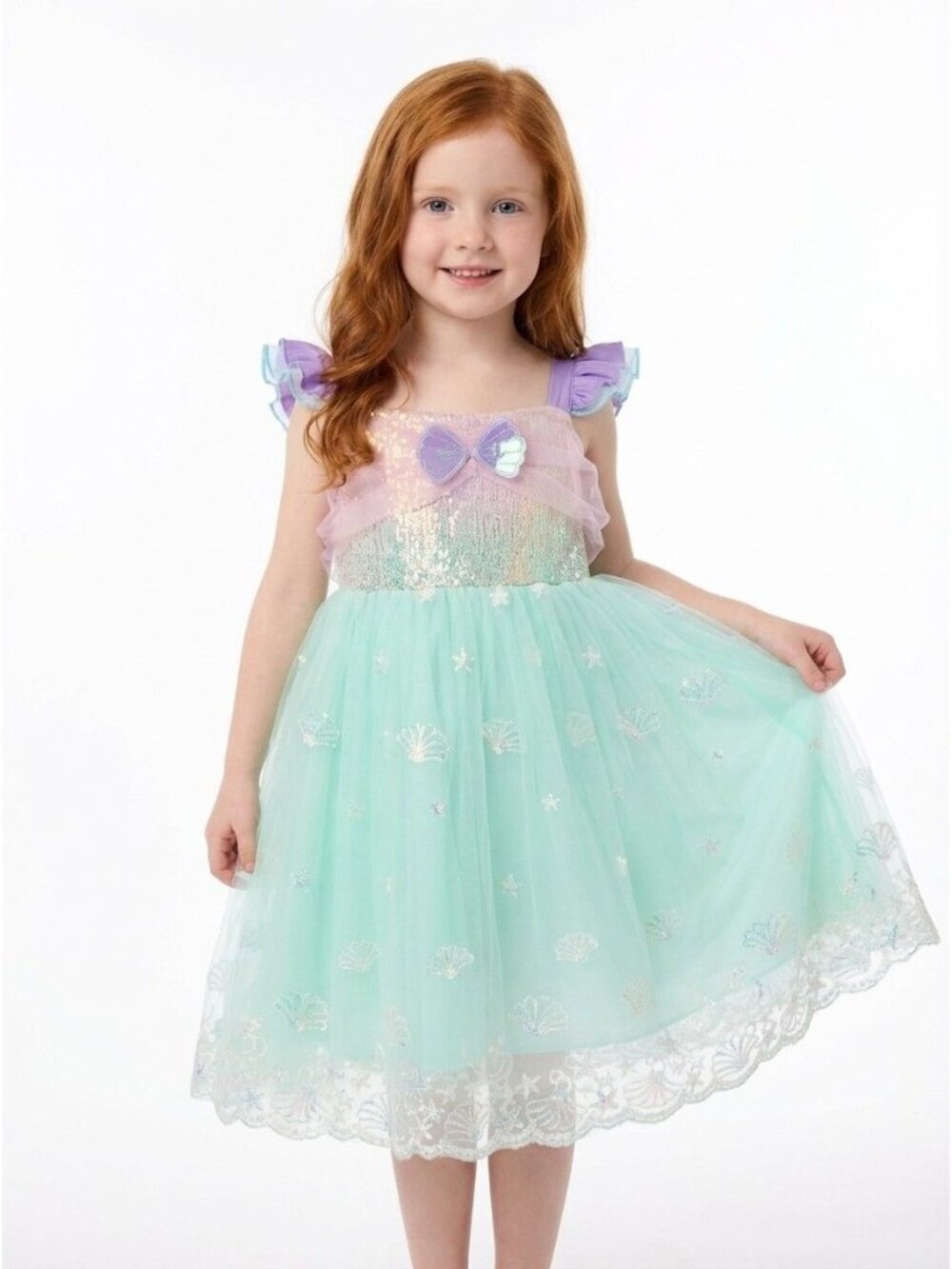 Girls Mermaid Inspired Dress Pastel Sea Princess Dress
